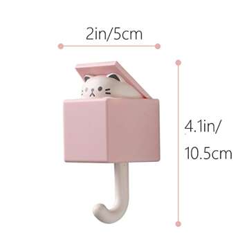 RELABTABY Creative Adhesive Coat Hook,4 Pcs Cute Pet Hooks for Coat, Scarf, Hat, Towel,Key, Bag, Utility Cat Hook for Wall Hanging Decorations(4 colors)