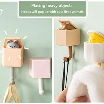 RELABTABY Creative Adhesive Coat Hook,4 Pcs Cute Pet Hooks for Coat, Scarf, Hat, Towel,Key, Bag, Utility Cat Hook for Wall Hanging Decorations(4 colors)