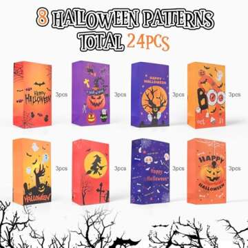 Halloween Treat Bags - 24pcs Halloween Paper Treat Bags with Stickers, Halloween Candy Bags, Halloween Trick or Treat Bags, Wide Opening for Easy Filling, Perfect for Party Favors and Halloween Gifts