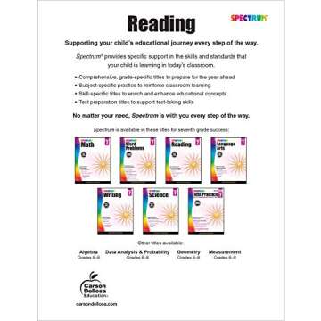 Spectrum Reading Comprehension Grade 7, Ages 12 to 13, 7th Grade Reading Comprehension Workbooks Covering Nonfiction and Fiction Passages, Analyzing and Summarizing Story Structure