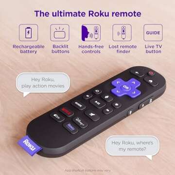 Roku Voice Remote Pro (2nd Ed.) | Rechargeable TV Remote Control with Hands-free Voice Controls, Backlit Buttons, & Lost Remote Finder - Replacement Remote Compatible with All Roku TV, Players & Audio