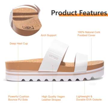 Ustogi Flatform Platform Sandals Women Arch Support Beach Slides Orthotic Summer Causal Cork Footbed Adjustable Lightweight Thick Sole Comfortable Fashion Slip on Cushion Cute 2 Strap