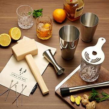 Viski 17-Piece Bar Tools Bartender Tool Kit - Cocktail Making Kit - Bartending Supplies with Shakers and More Set of 17