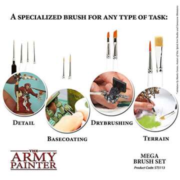 The Army Painter Paint Brush Set - Miniature Brush Set with 10 Acrylic Army Painter Paint Brushes - Kolinsky & Sable Fine Detail Paintbrush and Drybrush Set for Painting Miniatures - Model Brushes