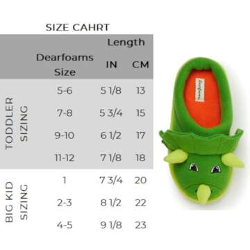 Dearfoams Easter Basket Stuffers Gifts for Kids Washable Animal Critter Slippers, Green Dinosaur, 9-10 Toddler