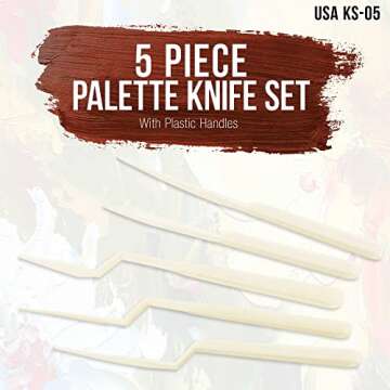 U.S. Art Supply 5-Piece Plastic Artist Spatula Palette Knife Set - Knives, Trowels, Use for Mixing, Spreading, Scratching, Applying Oil, Acrylic Paints on Painting Canvases, Spread Decorate Cake Icing