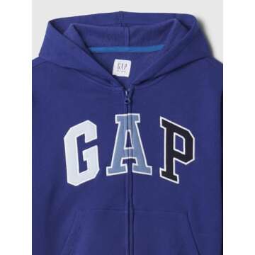 GAP Boys Logo Hoodie Full Zip in Bellwether Blue