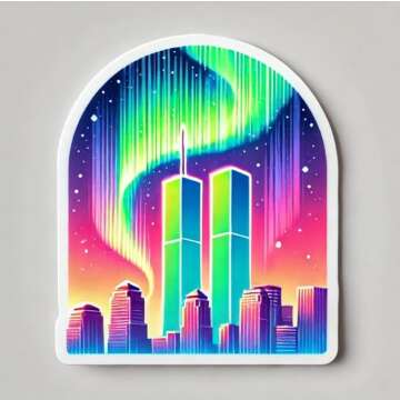 Twin Towers with Colorful Fireworks - 9/11 Memorial Laptop Wall Car Window Bumper Sticker Decal for Truck, Waterproof Auto Decoration, Water Bottle (4)