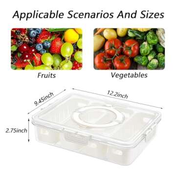 Snackle Box Divided Serving Tray with Lid and Handle - Portable Picnic Parties Veggie Snack Boxes for Adults - Fruit Storage Containers for Fridge Keep Fresh - Berry Candy Food (4 Grids-2PC)