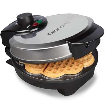 Valentine's Day Heart Waffle Maker- Make 5 Heart Shaped Waffles for Special Loved Ones Breakfast- Nonstick Baker Easy Cleanup, Electric Waffler Griddle Iron w Adjustable Browning Control- Gift for Her