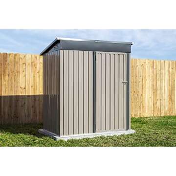 Metal Outdoor Galvanized Steel Storage Shed with Lockable Doors for Backyard or Patio Storage of Bikes, Grills, Supplies, Tools, Toys, for Lawn, Garden, and Camping, Tan (5x3)