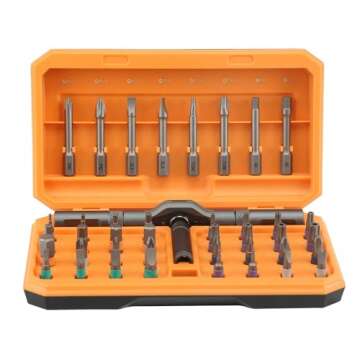 ANVANNA Screwdriver kit 42 in 1 aluminum alloy material, ratchet magnetic, DIY combination flexible shaft, suitable for furniture assembly, electrical repair, bicycle tools, Orange