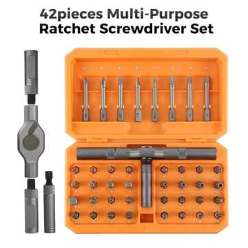 ANVANNA Screwdriver kit 42 in 1 aluminum alloy material, ratchet magnetic, DIY combination flexible shaft, suitable for furniture assembly, electrical repair, bicycle tools, Orange