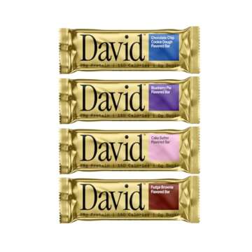 David, Protein Bar, Sample Pack, Variety Pack, Pack of 4 Protein Bars | 28g of Protein | 150 Calories | 0g of Sugar - High Protein, Low Carb, Gluten Free Protein Bar