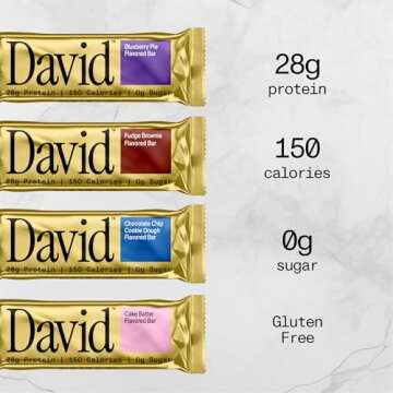 David, Protein Bar, Sample Pack, Variety Pack, Pack of 4 Protein Bars | 28g of Protein | 150 Calories | 0g of Sugar - High Protein, Low Carb, Gluten Free Protein Bar