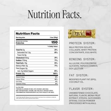 David, Protein Bar, Sample Pack, Variety Pack, Pack of 4 Protein Bars | 28g of Protein | 150 Calories | 0g of Sugar - High Protein, Low Carb, Gluten Free Protein Bar