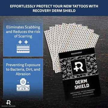 Recovery Derm Shield Tattoo Aftercare Bandage - Transparent, Waterproof Adhesive Bandages - 5.9 x 7.9 Inches, 10 Pack