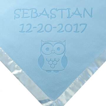 Personalized Owl Baby Blanket Gift for Boys - Custom Text