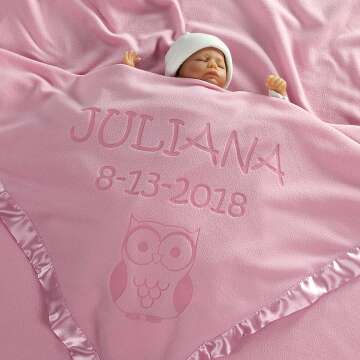 Personalized Owl Baby Blanket Gift for Boys - Custom Text