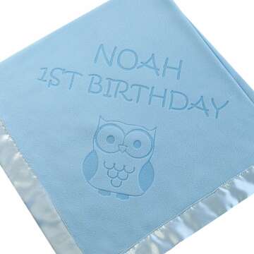 Personalized Owl Baby Blanket Gift for Boys - Custom Text