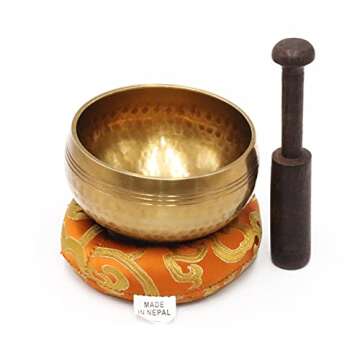 SANSKAR NEPAL Tibetan Hand Hammered Singing Bowl - 3.5 Inch - For Meditation, Yoga, Sound Therapy, Spiritual Healing, Prayer, Mind and Body Relaxation (3.5") (ORANGE)