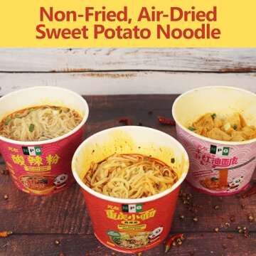 NPG Instant Ramen Noodle Variety Pack 3.7 Oz (Pack of 6), Non-Fried Sweet Potato Noodle, with Tingling Numbing Sichuan Peppercorn, Quick & Easy Asian Ramen Soup for Spicy Food Lovers