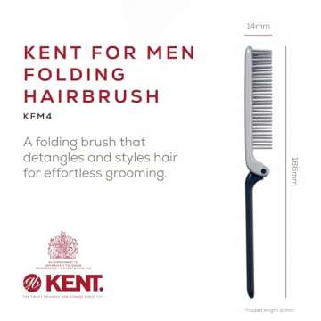 Kent KFM4 Anti-Static Hair Brush for Men - Folding Mini Hairbrush for Frizz-Free Styling and Daily Grooming, Made in England