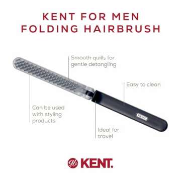 Kent KFM4 Anti-Static Hair Brush for Men - Folding Mini Hairbrush for Frizz-Free Styling and Daily Grooming, Made in England