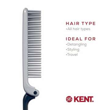 Kent KFM4 Anti-Static Hair Brush for Men - Folding Mini Hairbrush for Frizz-Free Styling and Daily Grooming, Made in England