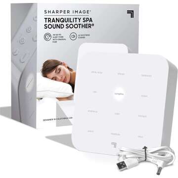 SHARPER IMAGE Ultimate Sleep White Noise Sound Machine for Adults and Baby, Portable Relaxing Music and Nature Sounds Therapy, Aids Sleeping, Stress and Anxiety Relief, with USB Cord