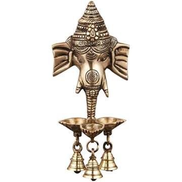 NOBILITY Ganesha Brass Hanging Diya Statue with Bell Standard Ganesh Idol for Pooja Home Decorative Puja Diwali Wedding Return Gift Items