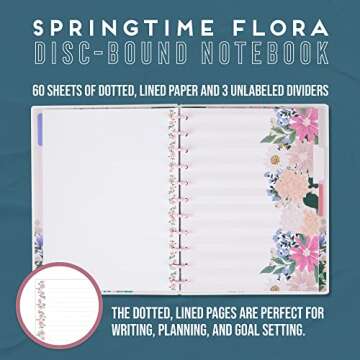 Happy Planner Disc-Bound Notebook for School, Back-to-School Essentials for Teachers and Students, Office and School Supplies, Big Size, Dot Lined, 8.5 in x 11 in, 60 Sheets, Springtime flora