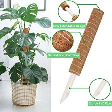 starland Moss Pole Coconut Coco Coir Totem Trellis for Potted Climbing Plants 4 Pcs 12 Inch Support Stakes for Monstera Pothos Money Plants+50 Pcs Twist Ties