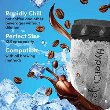 HyperChiller HC2 Patented Iced Coffee/Beverage Cooler, NEW, IMPROVED,STRONGER AND MORE DURABLE! Ready in One Minute, Reusable for Iced Tea, Wine, Spirits, Alcohol, Juice, 12.5 Oz, Black