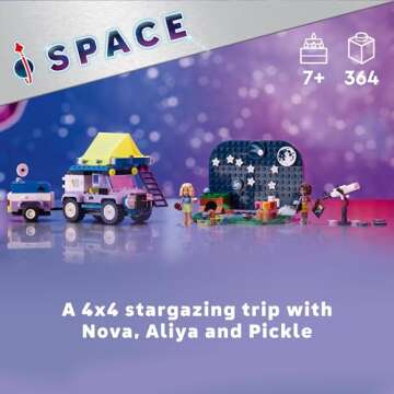 LEGO Friends Stargazing Camping Vehicle Adventure Toy, Includes 2 Mini-Dolls, Camping Trailer, Telescope Toy, and a Dog Figure, Science Toy Gift Idea for Girls, Boys and Kids Ages 7 and Up, 42603