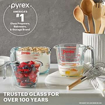 Pyrex 4-Cup Glass Measuring Cup For Baking and Cooking, Dishwasher, Freezer, Microwave, and Preheated Oven Safe, Essential Kitchen Tools