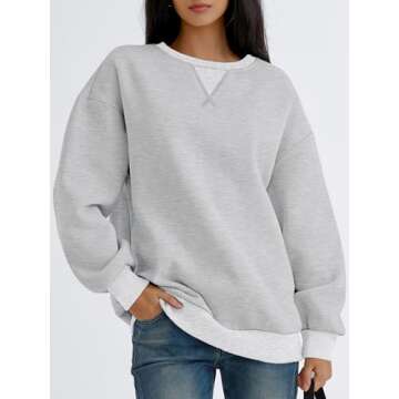 Trendy Queen Womens Oversized Crewneck Sweatshirt Fleeced 2025 Fall Fashion Outfits Clothes Clothing Loose Fit Comfy Crew Neck Color Block Pullover Top Grey