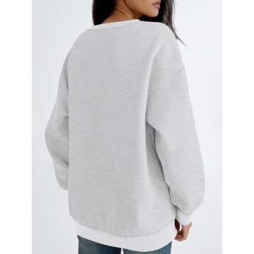 Trendy Queen Womens Oversized Crewneck Sweatshirt Fleeced 2025 Fall Fashion Outfits Clothes Clothing Loose Fit Comfy Crew Neck Color Block Pullover Top Grey