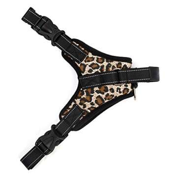 Mtinfly Dog Harness Heavy Duty Adjustable Chest Vest Reflective Pet Harnesses with Handle for Small Medium Large Breed Easy Walking Training No Pull (M, Leopard)