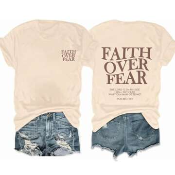 YLISA Faith Over Fear Christian Shirts for Women Religious Church Tshirts Summer Vintage Graphic Tees