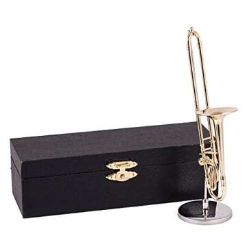 Broadway Gift Gold Trombone Music Instrument Miniature Replica with Case - Size 5.5 in. Decotative musical instrument. Not Intended to be Played!