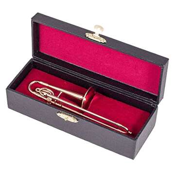 Broadway Gift Gold Trombone Music Instrument Miniature Replica with Case - Size 5.5 in. Decotative musical instrument. Not Intended to be Played!