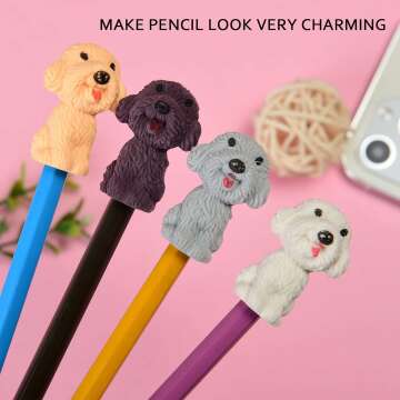 24 Pcs Animal Pencil Erasers Toppers,Pencil Top Erasers,3D Cute Dog Cap Easters Desk Pet Erasers for Kids