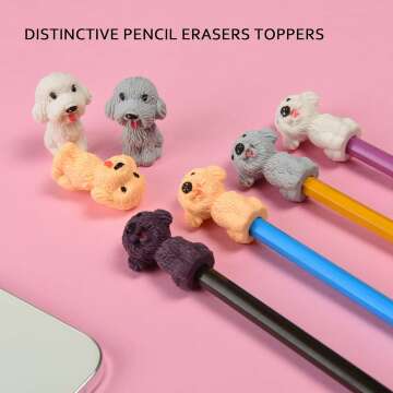 24 Pcs Animal Pencil Erasers Toppers,Pencil Top Erasers,3D Cute Dog Cap Easters Desk Pet Erasers for Kids