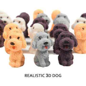 24 Pcs Animal Pencil Erasers Toppers,Pencil Top Erasers,3D Cute Dog Cap Easters Desk Pet Erasers for Kids