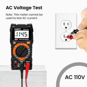 KAIWEETS Digital Multimeter with Case, DC AC Voltmeter, Ohm Volt Amp Test Meter and Continuity Test Diode Voltage Tester for Household Outlet, Automotive Battery Test (Anti-Burn with Double Fuses)