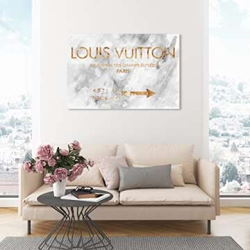 The Oliver Gal Artist Co. Fashion and Glam Contemporary Wrapped Canvas Wall Art Parisian Road Sign Living Room Bedroom and Bathroom Home Decor 45 in x 30 in White and Gold