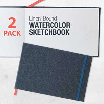 U.S. Art Supply 5.5" x 8.5" Watercolor Book, 2 Pack, 76 Sheets, 110 lb (230 GSM) - Linen-Bound Hardcover Artists Paper Pads - Acid-Free, Cold-Pressed, Brush Painting & Drawing Sketchbook Mixed Media