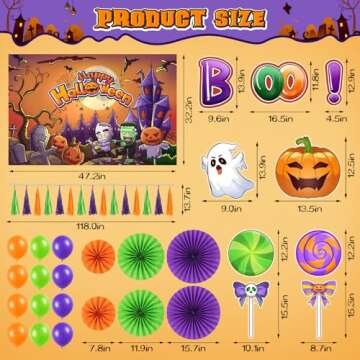 Halloween Trunk or Treat Car Decorations Kit for SUV, Halloween Car Archway Garage Decorations with Pumpkin & Ghost & Lollipops & "BOO" PVC Stickers, Banner, Paper Fans, Balloons, Tassel