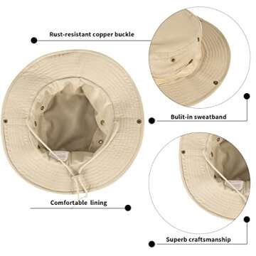 Sun Hats for Men Women Bucket Hat UPF 50+ Boonie Hat Foldable UV Protection Hiking Beach Fishing Summer Safari(1pack-Beige)